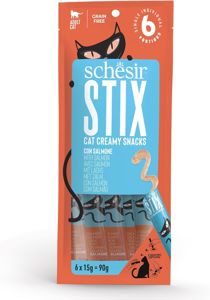 Picture of Schesir Stix Cream Treat Snack - Salmon Flavor - 6 x 15g Sticks