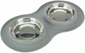 Picture of Bowl Set, Silicone/Stainless Steel, 2 × 0.4 l/? 14 cm/40 × 5 × 23 cm, Grey - Trixie