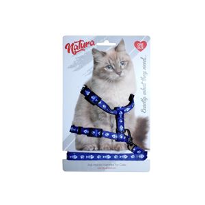 Picture of NATURA ADULT CAT HARNESS  - FISH SKELETON AND PAW BLUE